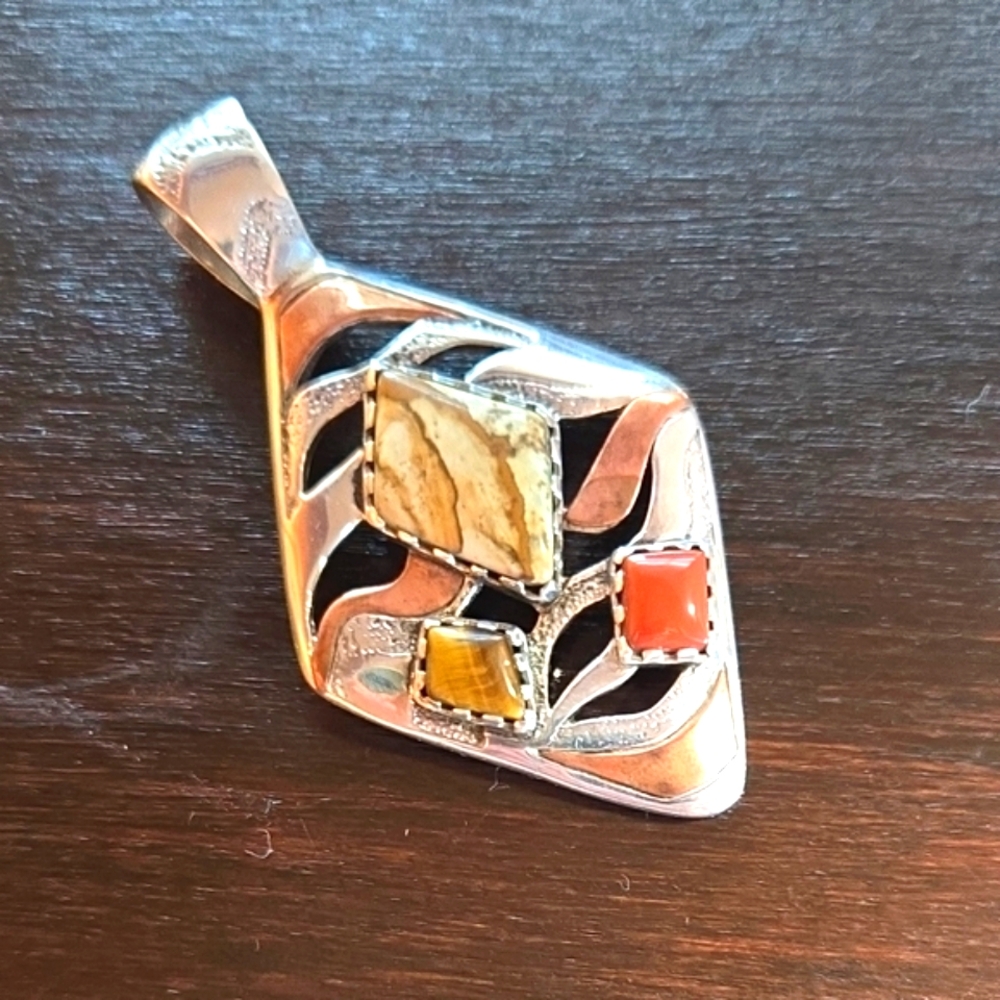 Carolyn Pollack Sterling Silver & Copper Natural Stone Pendant